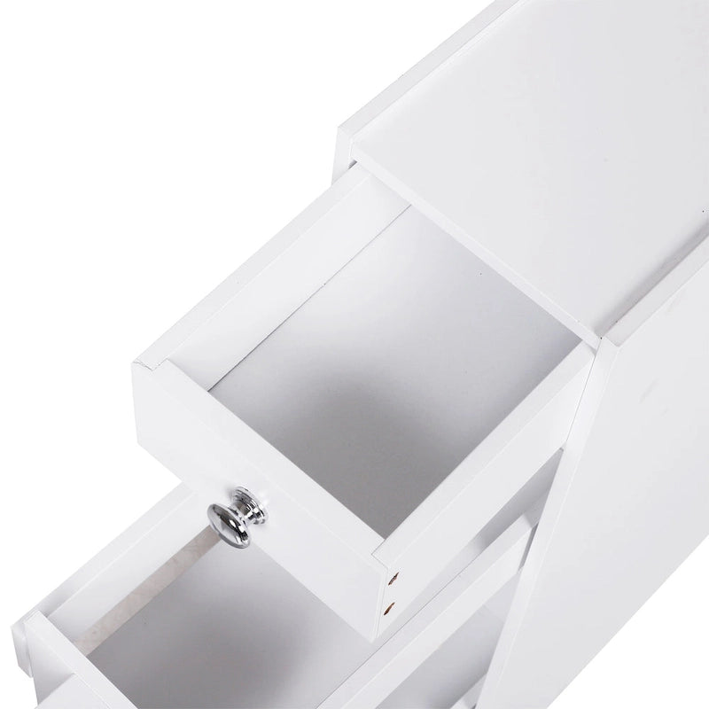 Bathroom Floor Organizer Free Standing Space Saving Narrow Storage Cabinet with Drawers White