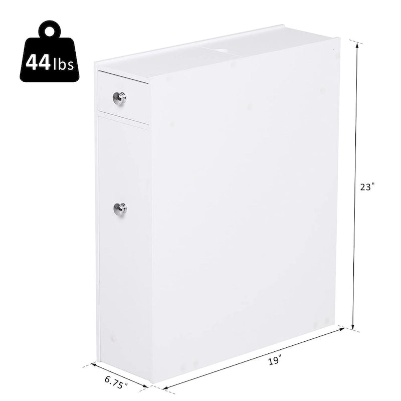 Bathroom Floor Organizer Free Standing Space Saving Narrow Storage Cabinet with Drawers White