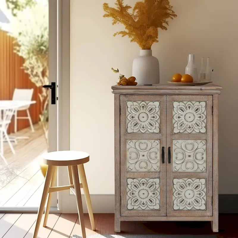 Farmhouse 37.4 Tall 2-Door Wood Storage Cabinet - 37.4 H x 27.68 W x 13.23 D