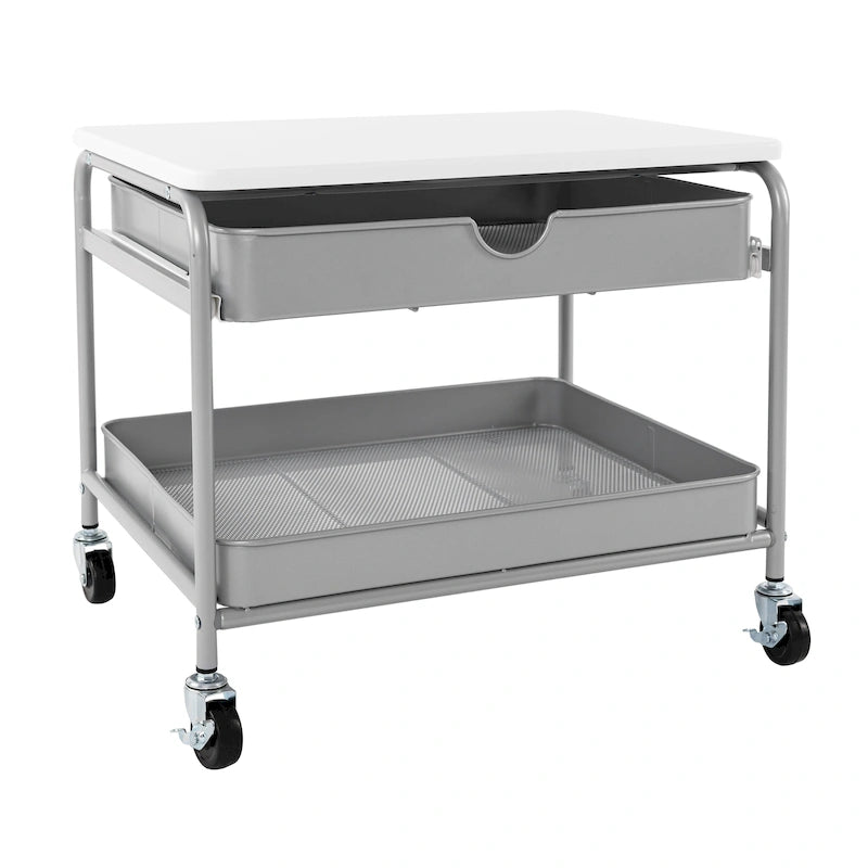 Under Desk Storage & Printer Cart, Silver/White