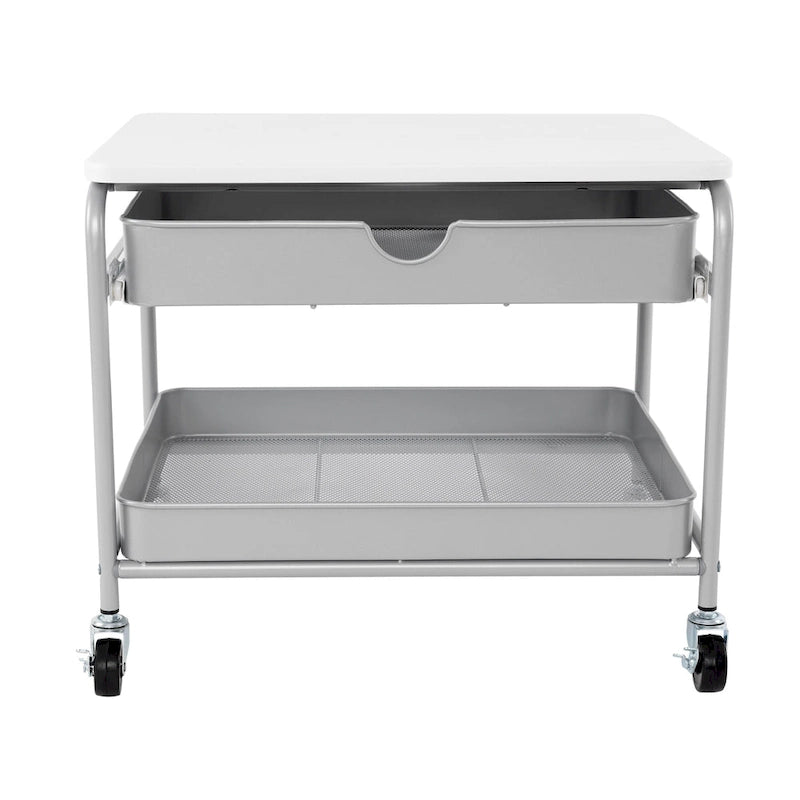Under Desk Storage & Printer Cart, Silver/White