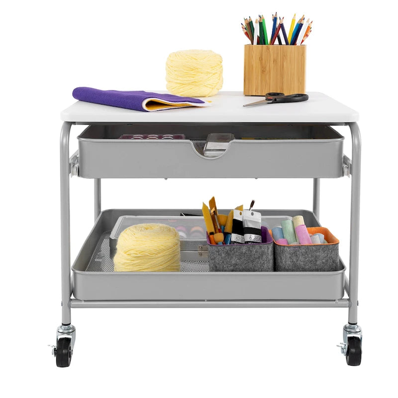 Under Desk Storage & Printer Cart, Silver/White