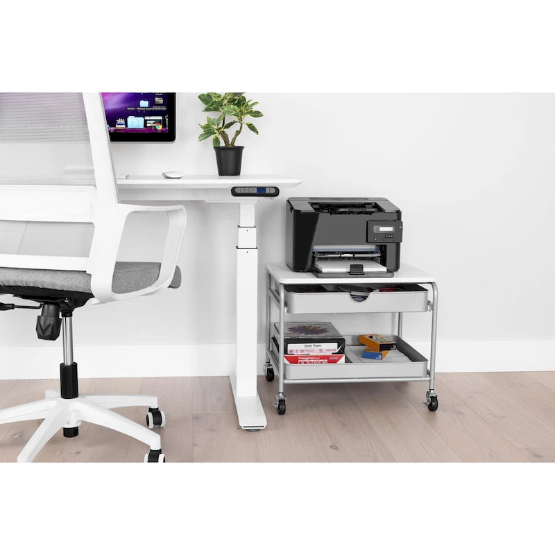 Under Desk Storage & Printer Cart, Silver/White