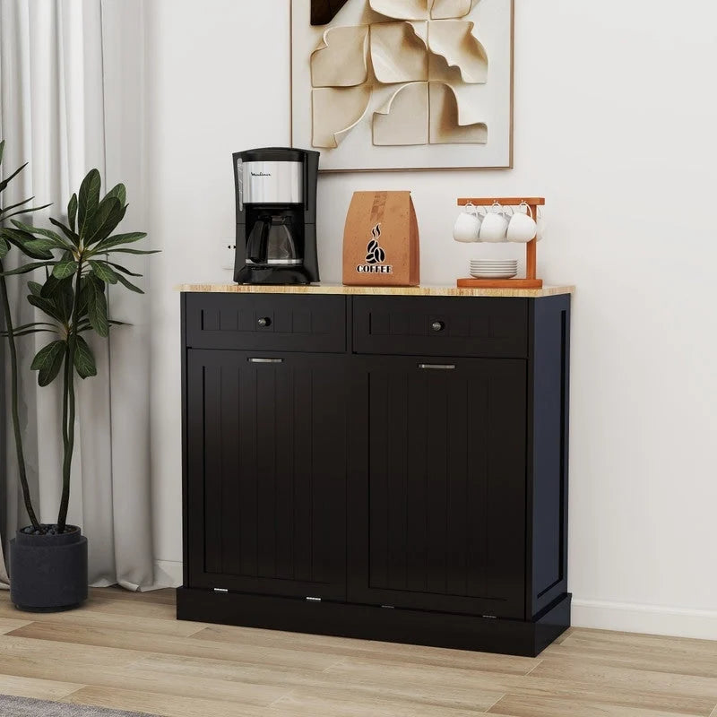 Two-Compartment Tilt-Out Trash Cabinet w/2 Drawers