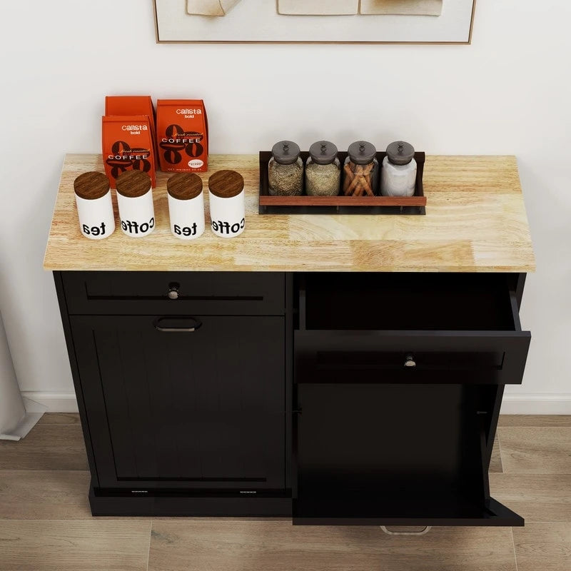 Two-Compartment Tilt-Out Trash Cabinet w/2 Drawers