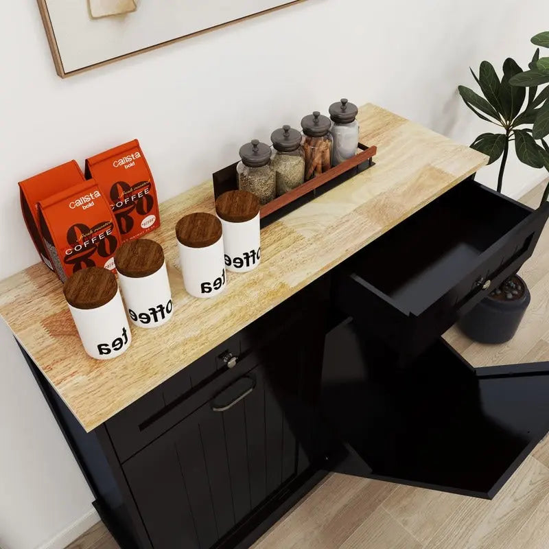 Two-Compartment Tilt-Out Trash Cabinet w/2 Drawers