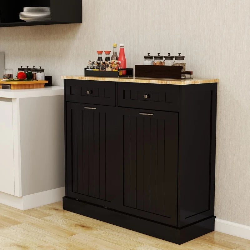 Two-Compartment Tilt-Out Trash Cabinet w/2 Drawers