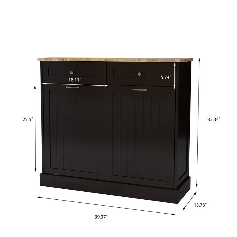 Two-Compartment Tilt-Out Trash Cabinet w/2 Drawers