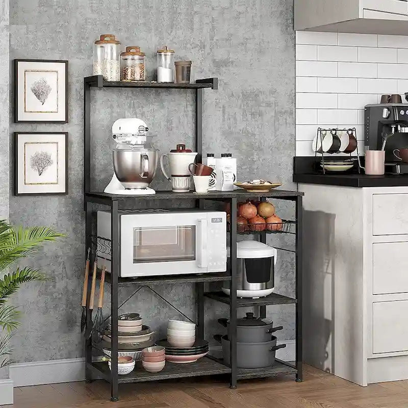 Kitchen Microwave Oven Stand  with Wire Basket and 6 S-Hooks