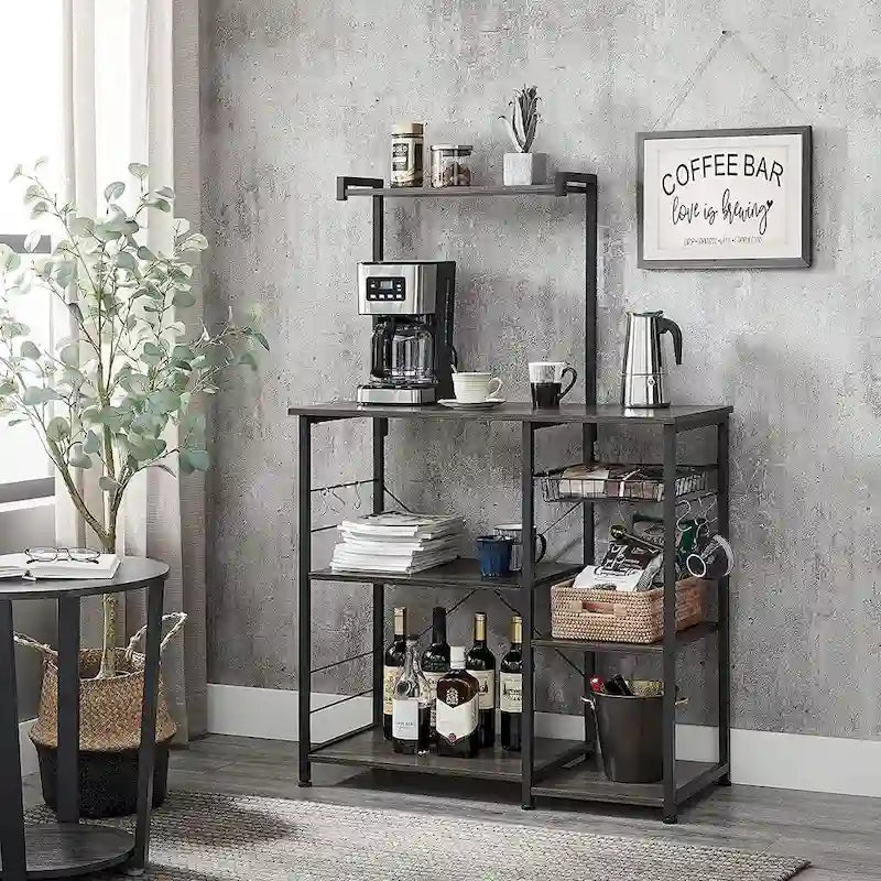 Kitchen Microwave Oven Stand  with Wire Basket and 6 S-Hooks