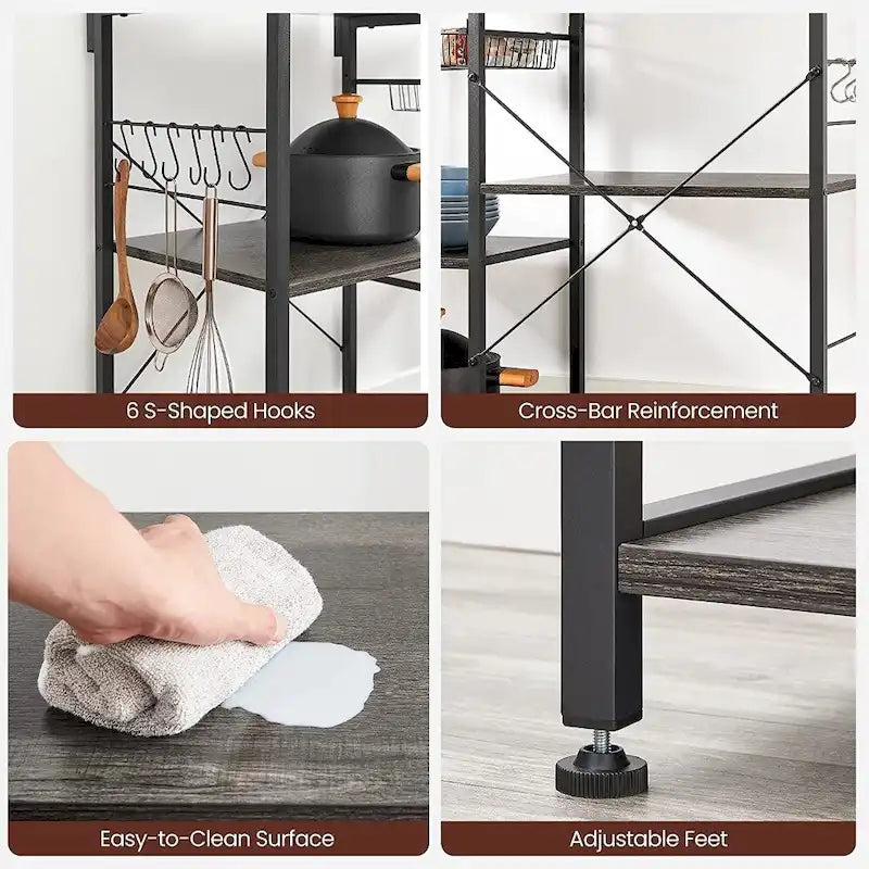 Kitchen Microwave Oven Stand  with Wire Basket and 6 S-Hooks
