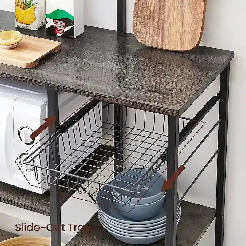 Kitchen Microwave Oven Stand  with Wire Basket and 6 S-Hooks