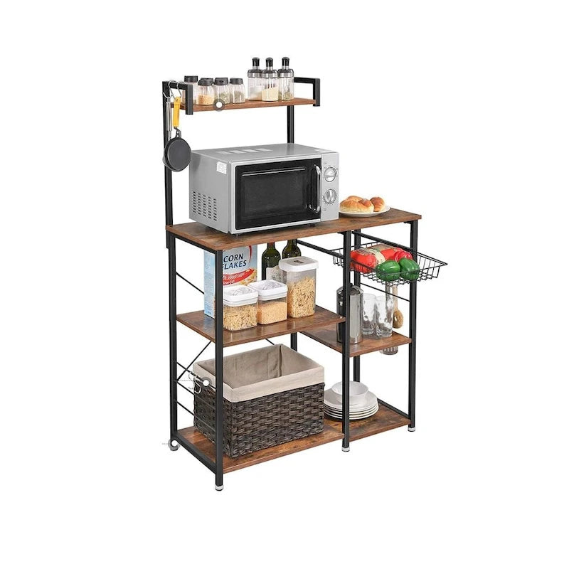 Kitchen Microwave Oven Stand  with Wire Basket and 6 S-Hooks