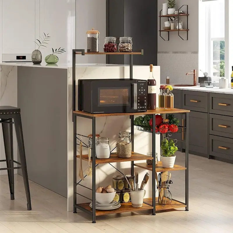 Kitchen Microwave Oven Stand  with Wire Basket and 6 S-Hooks