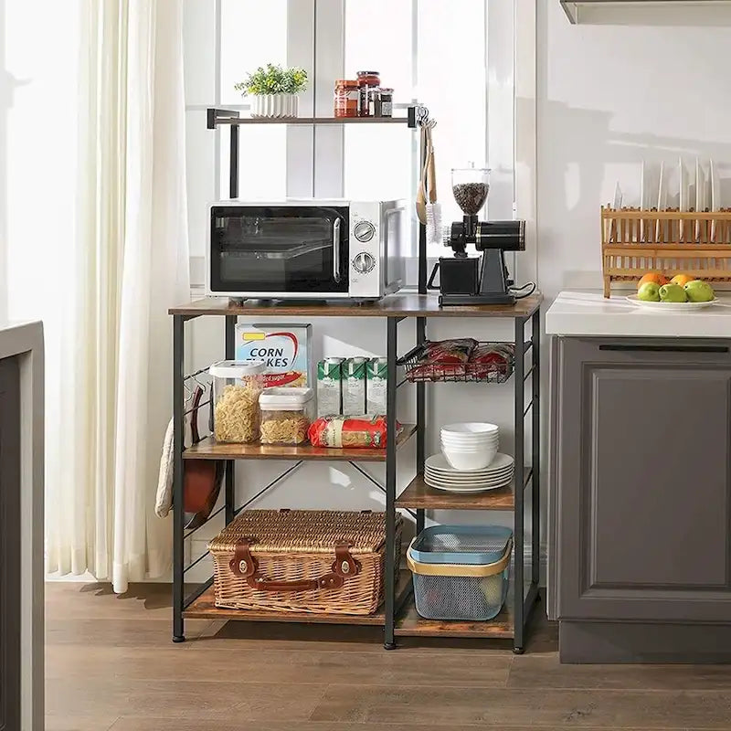 Kitchen Microwave Oven Stand  with Wire Basket and 6 S-Hooks