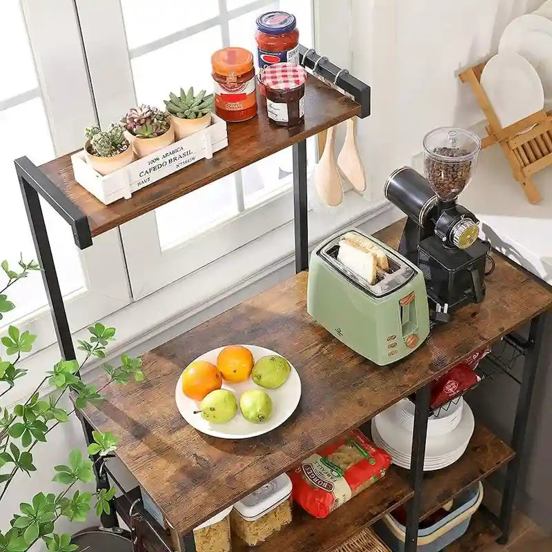 Kitchen Microwave Oven Stand  with Wire Basket and 6 S-Hooks