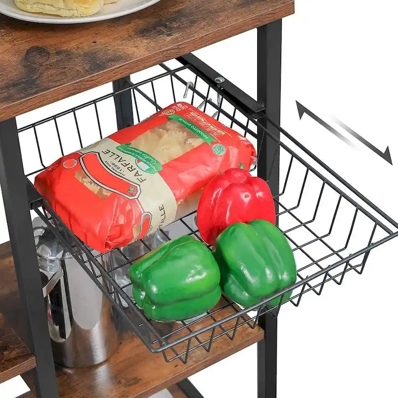 Kitchen Microwave Oven Stand  with Wire Basket and 6 S-Hooks