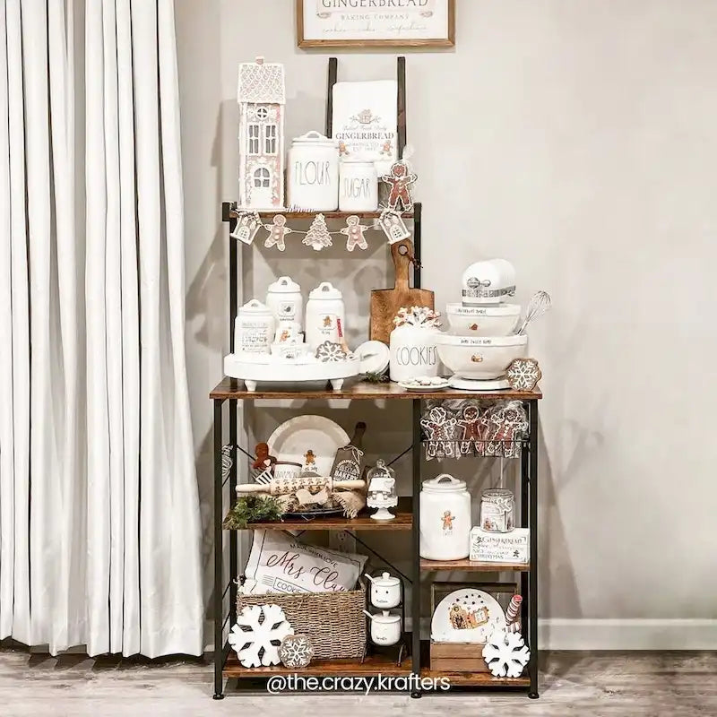 Kitchen Microwave Oven Stand  with Wire Basket and 6 S-Hooks
