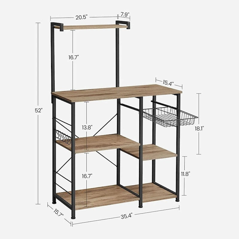 Kitchen Microwave Oven Stand  with Wire Basket and 6 S-Hooks