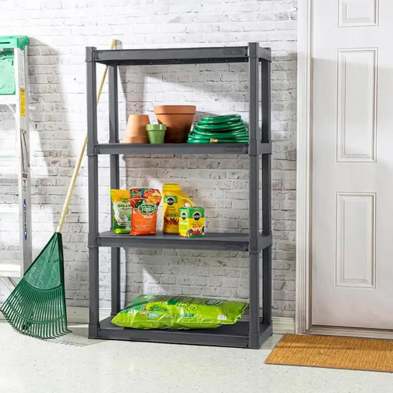 Plastic Indoor Outdoor 4-Shelf Shelving Unit, Gray, 2-Pack
