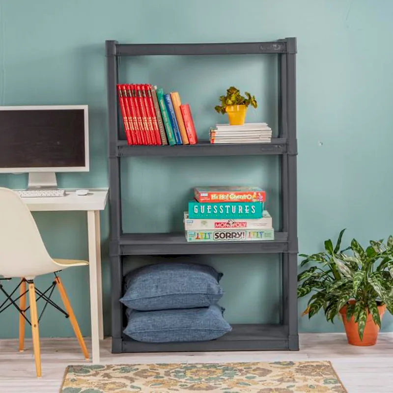 Plastic Indoor Outdoor 4-Shelf Shelving Unit, Gray, 2-Pack