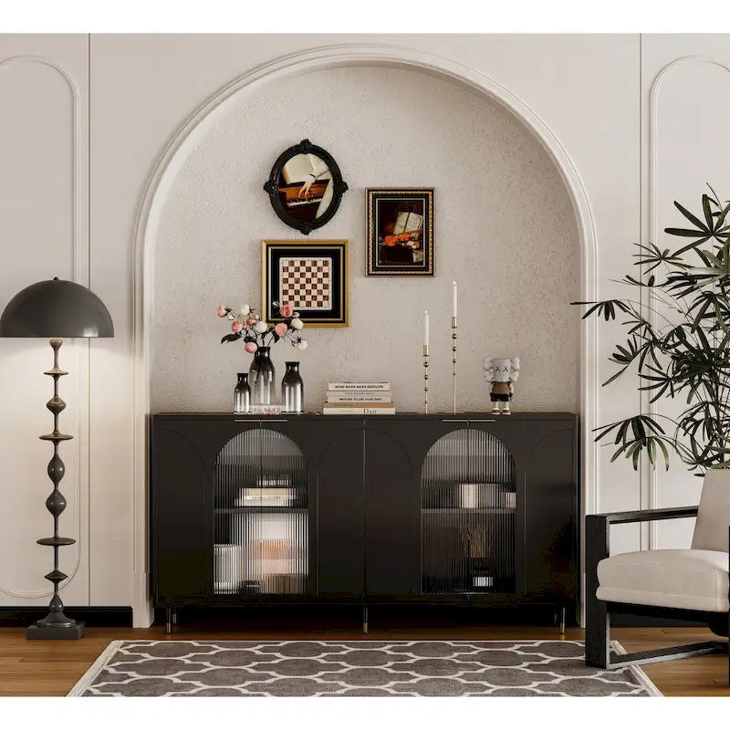 Black Accent Cabinet with Fluted Glass Doors