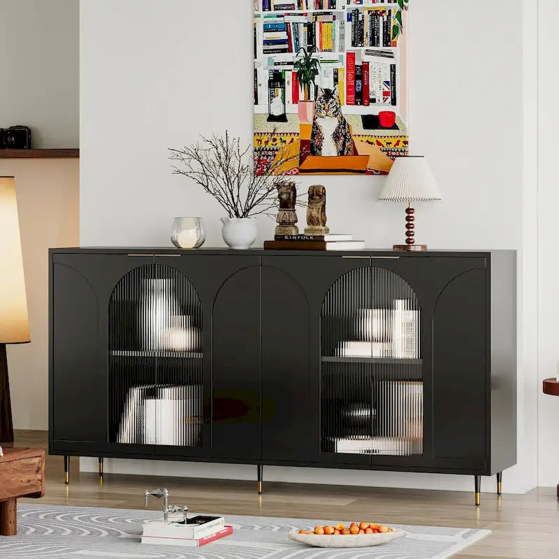 Black Accent Cabinet with Fluted Glass Doors