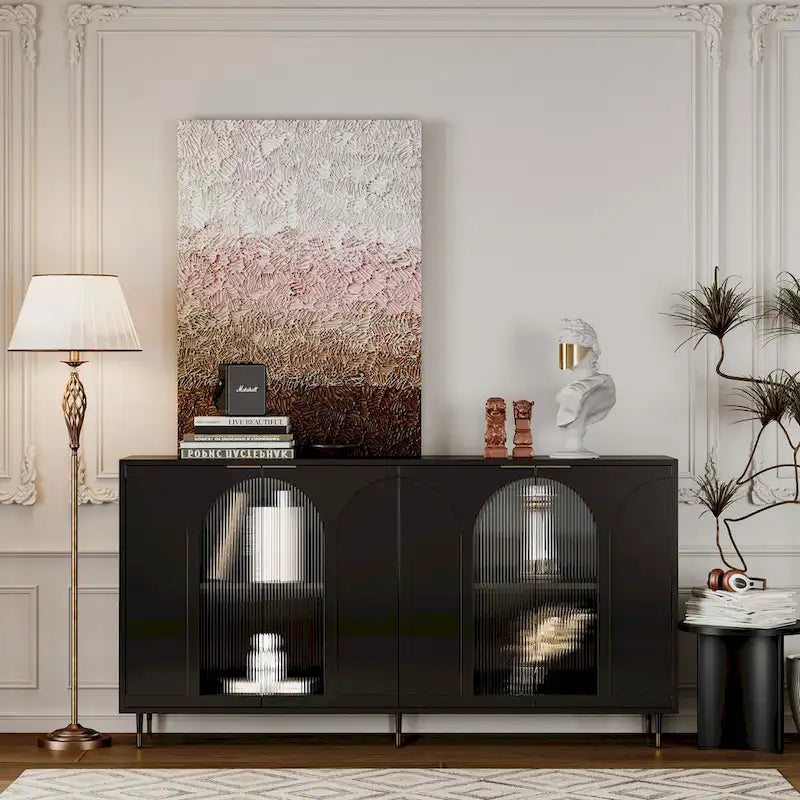 Black Accent Cabinet with Fluted Glass Doors