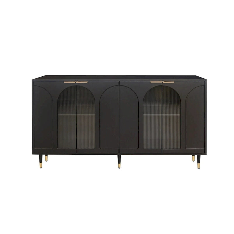 Black Accent Cabinet with Fluted Glass Doors