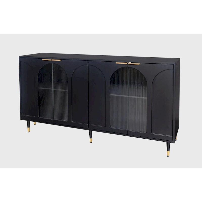 Black Accent Cabinet with Fluted Glass Doors