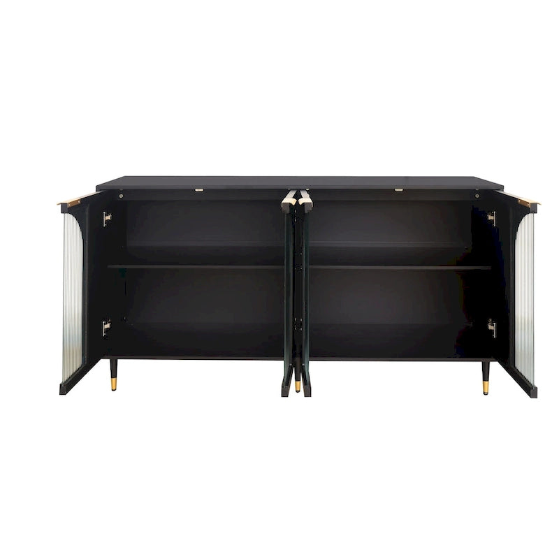 Black Accent Cabinet with Fluted Glass Doors