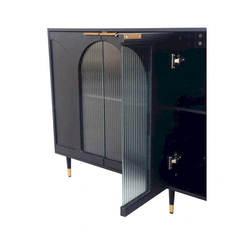Black Accent Cabinet with Fluted Glass Doors