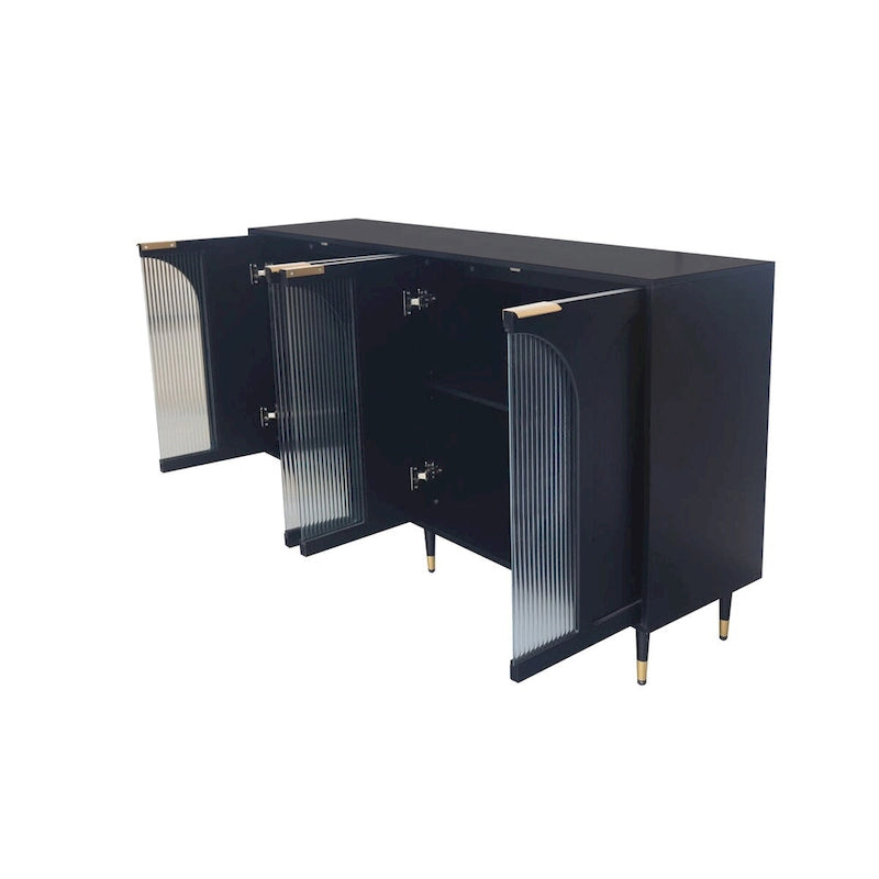 Black Accent Cabinet with Fluted Glass Doors