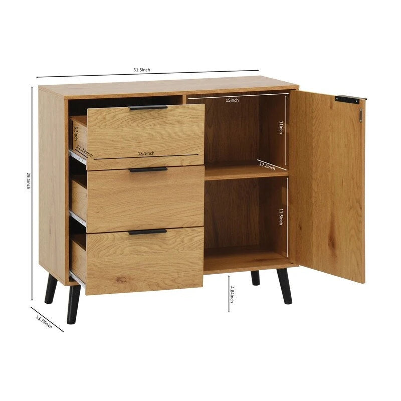Storage Cabinet with 3 Drawers and Adjustable Shelf