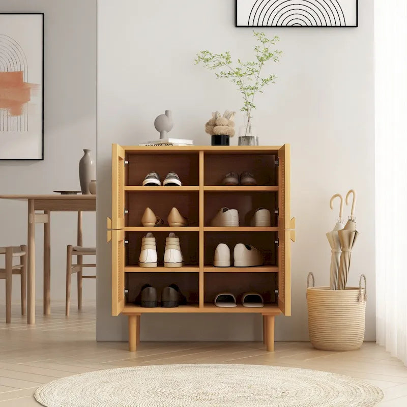 4-Door Rattan Mesh Shoe Storage Cabinet