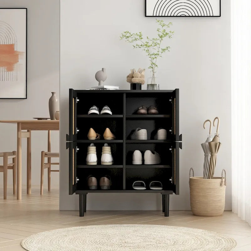 4-Door Rattan Mesh Shoe Storage Cabinet