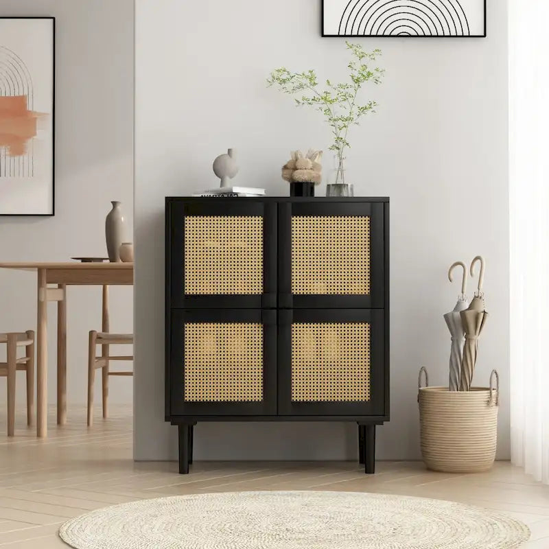 4-Door Rattan Mesh Shoe Storage Cabinet