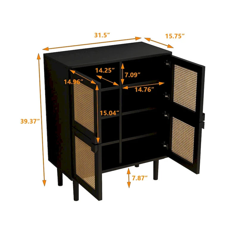 4-Door Rattan Mesh Shoe Storage Cabinet
