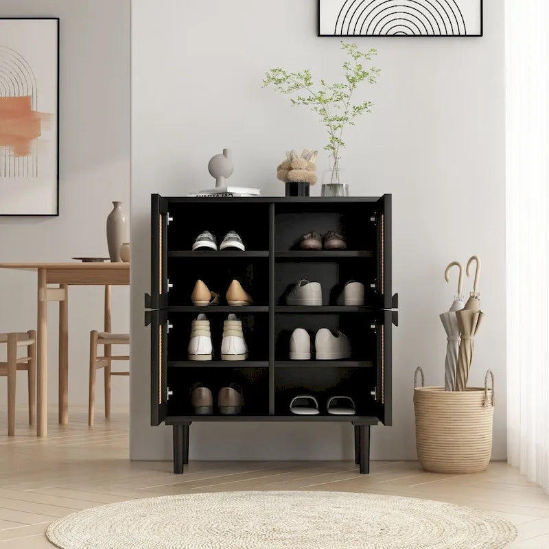4-Door Rattan Mesh Shoe Storage Cabinet
