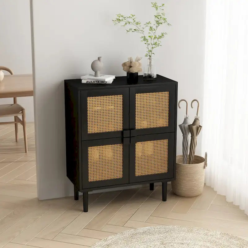 4-Door Rattan Mesh Shoe Storage Cabinet