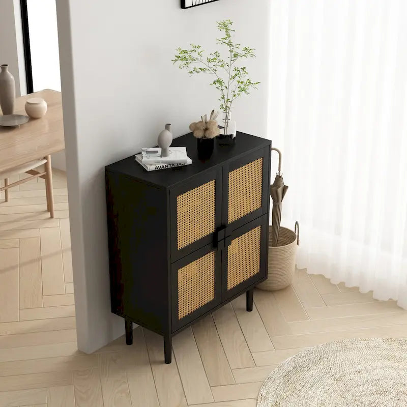 4-Door Rattan Mesh Shoe Storage Cabinet