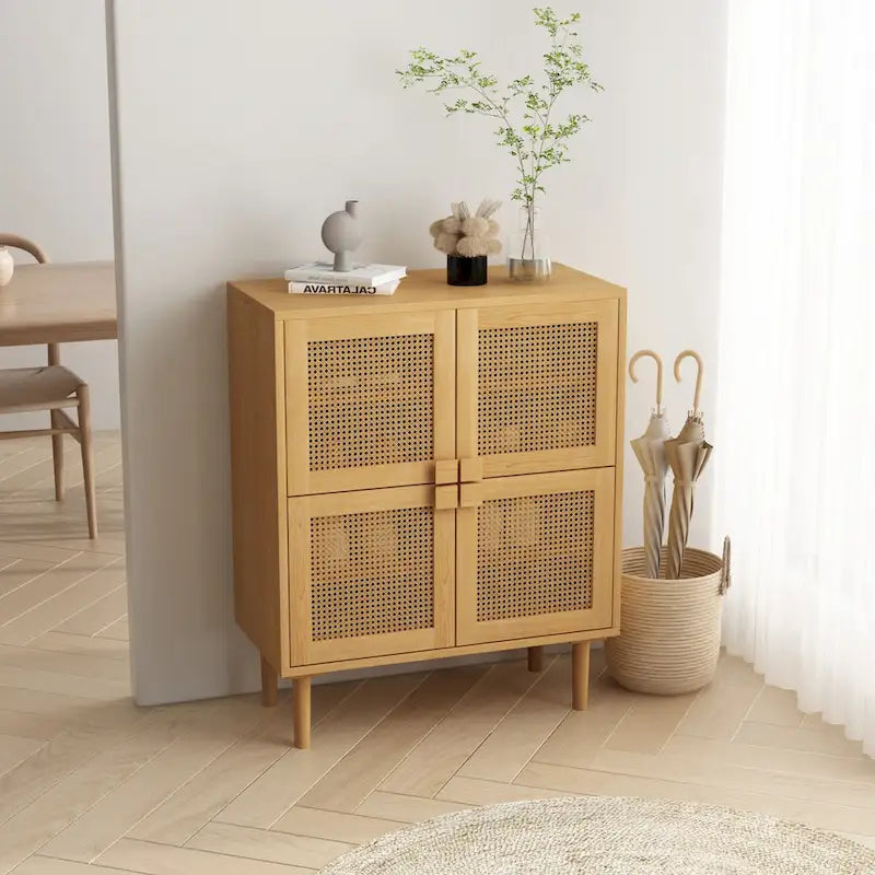 4-Door Rattan Mesh Shoe Storage Cabinet