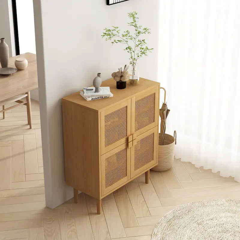4-Door Rattan Mesh Shoe Storage Cabinet