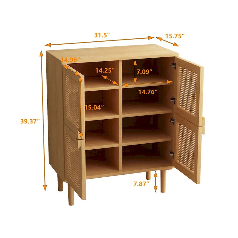 4-Door Rattan Mesh Shoe Storage Cabinet