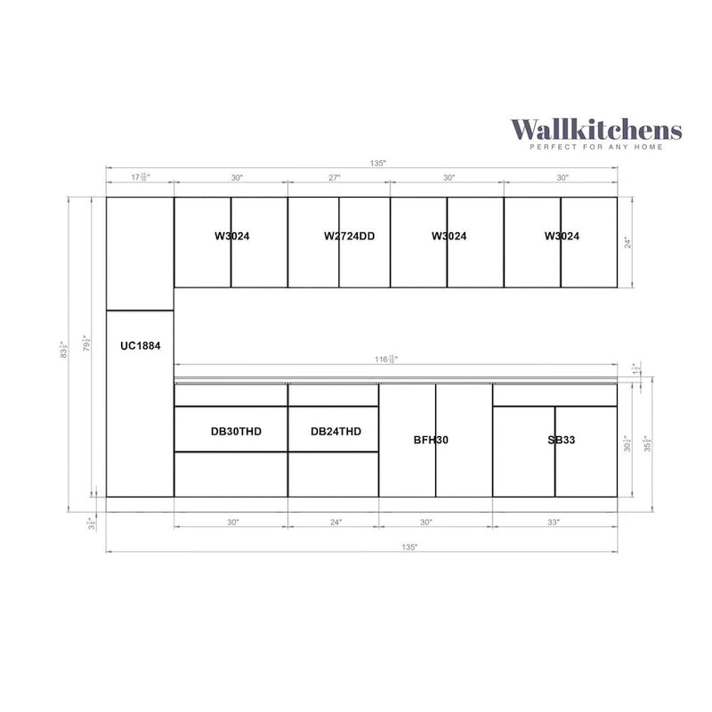 Kitchen Gray Color Base Size 11Ft Wide - 135x24