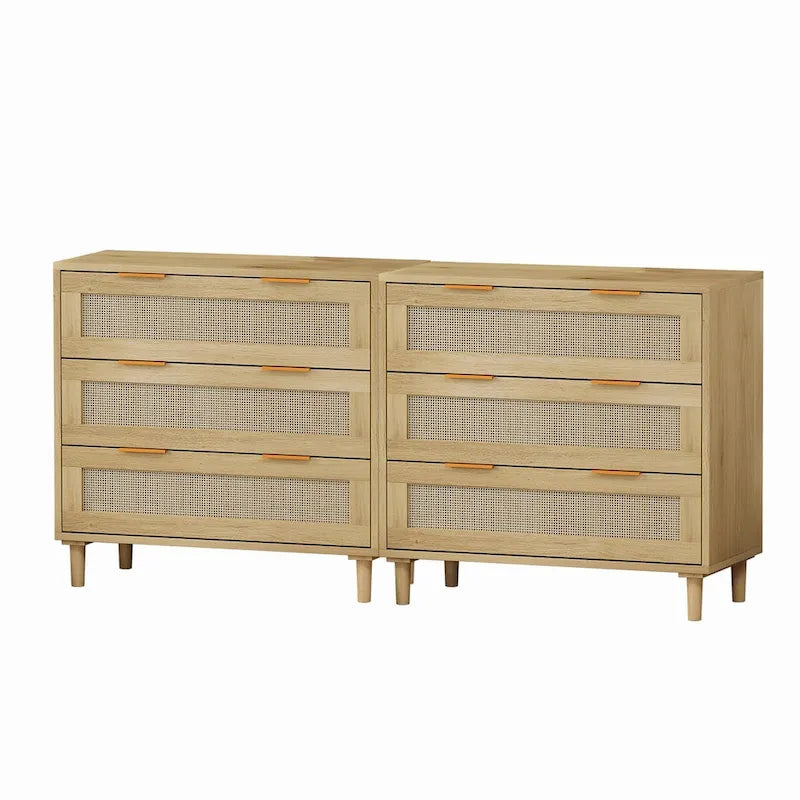 6-Drawer Oak Dresser with Rattan Drawers