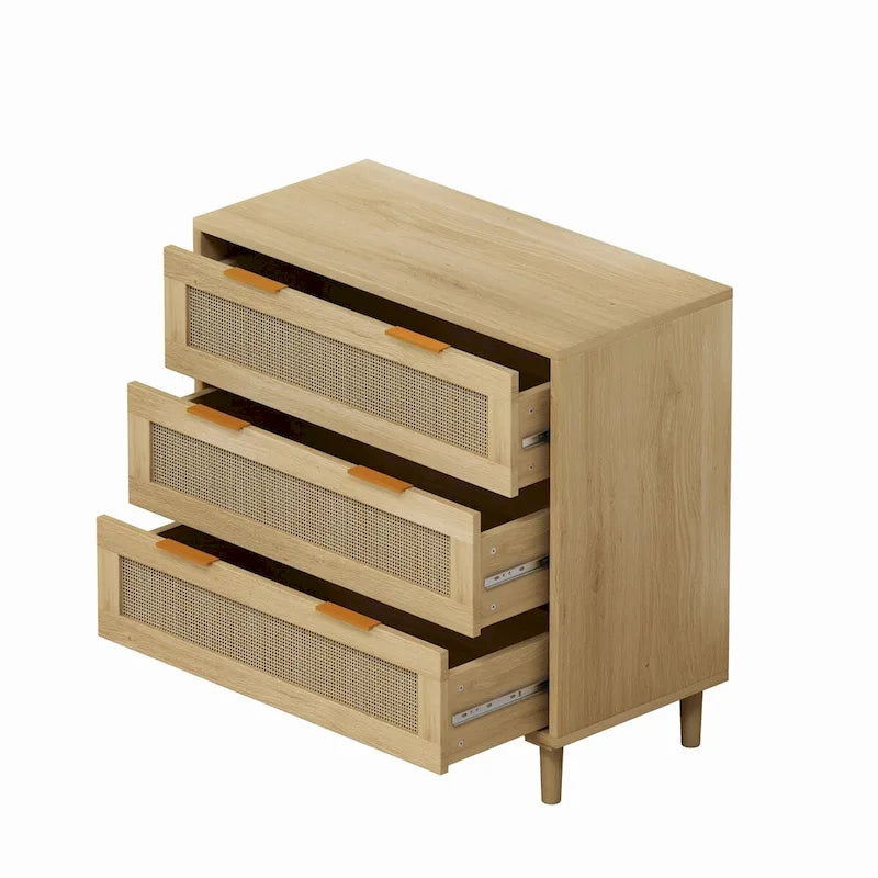 6-Drawer Oak Dresser with Rattan Drawers