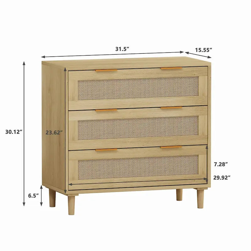 6-Drawer Oak Dresser with Rattan Drawers