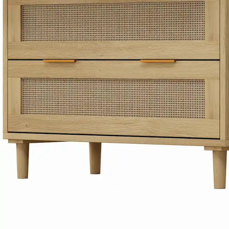 6-Drawer Oak Dresser with Rattan Drawers