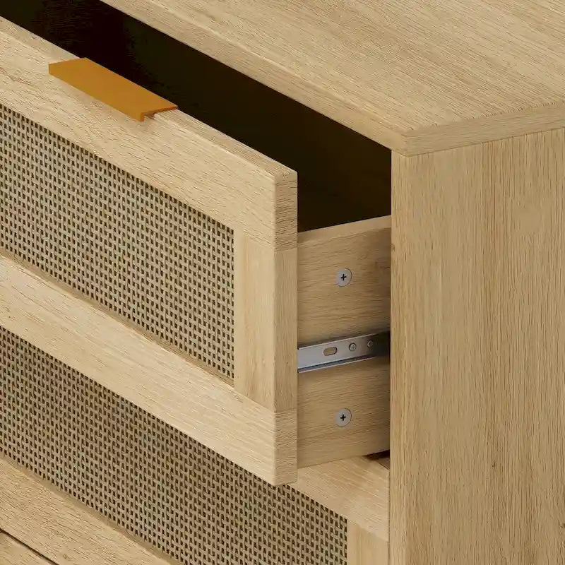 6-Drawer Oak Dresser with Rattan Drawers